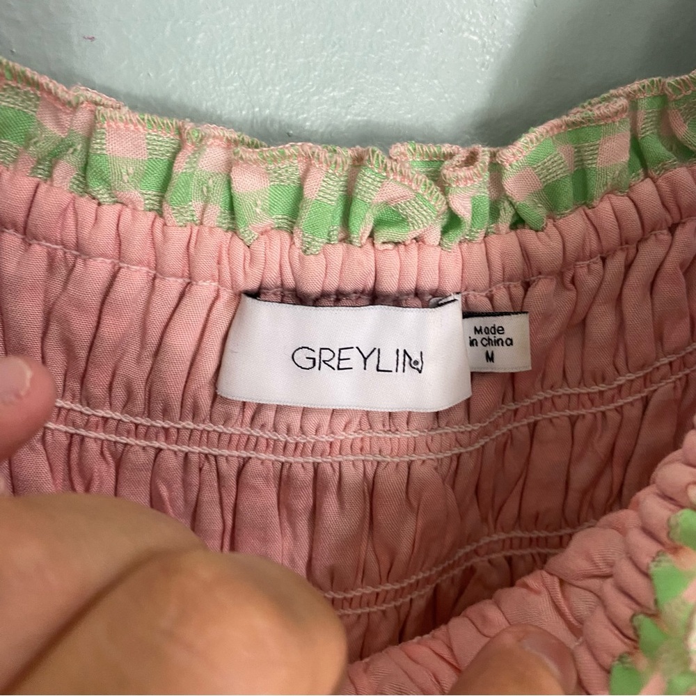Greylin Nola Smocked Gingham Plaid Colorblock Tiered Midi Dress Sz M Pastel - Picture 6 of 7